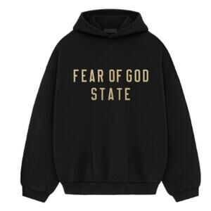 (L)‎ $250 Fear of God Essentials State Fleece Hoodie Black Oversized Fit